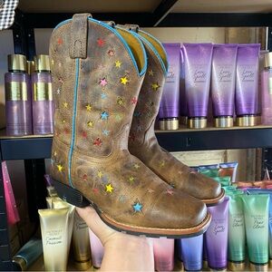 ♥️🔥Dan Post 4.5D Youth Brown Star-Embellished 😍Cowgirl Boots